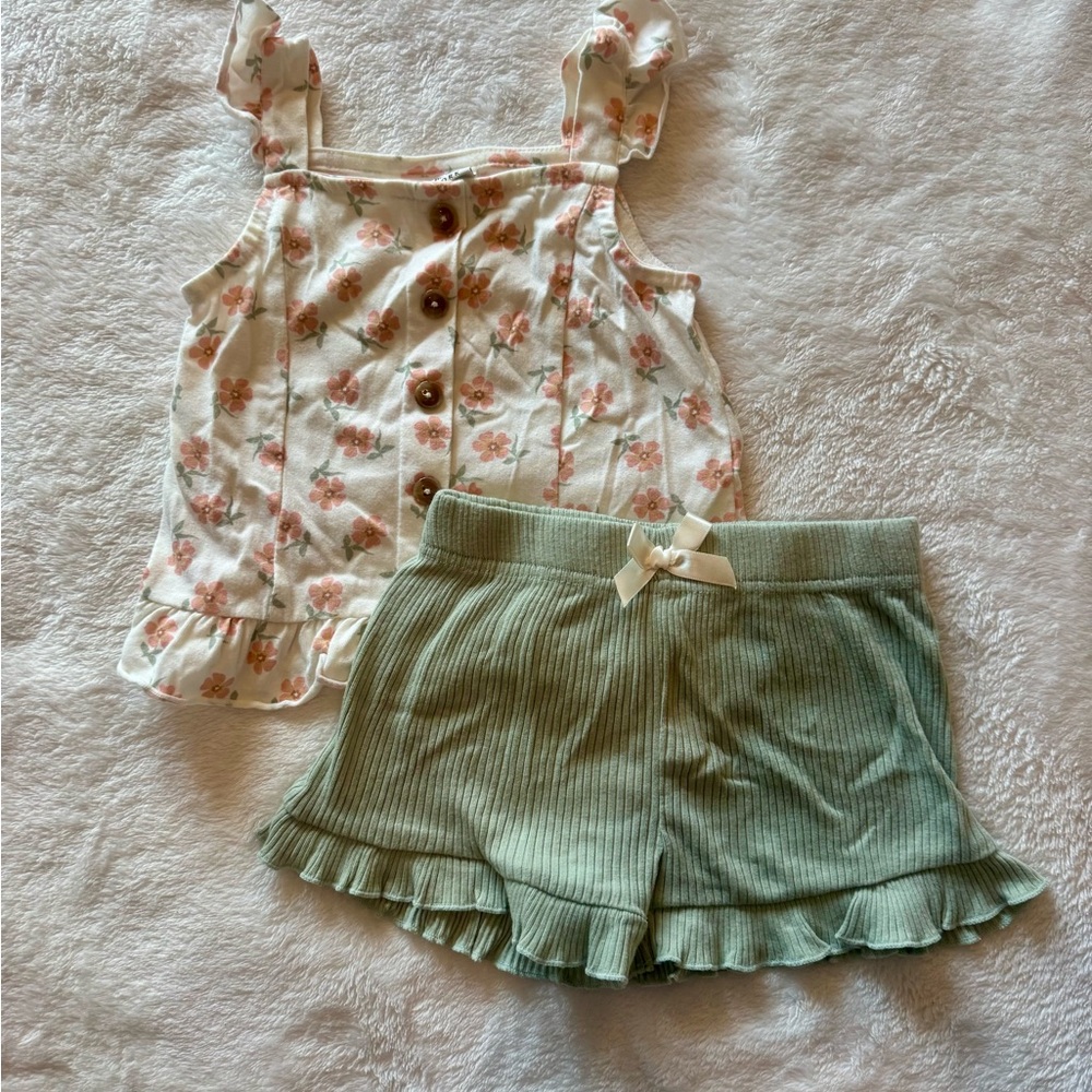 Floral Top and Green Shorts Set